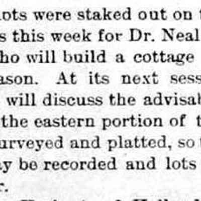 cr1897072301NealToBuildParkCottage.jpg 20KB: Lots staked out for Dr. Neal of Chicago