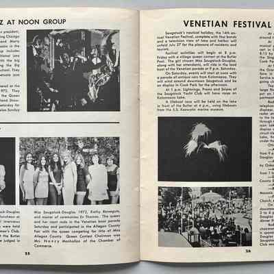 Jazz at Noon John DeFauw, Ron Golman, Marty Grosz, Dixieland Showboat; 1972 Miss Saugatuck-Douglas Queen contest at Clearbrook Inn, Kathy Resseguie, Ev Thomas, Nany Monhollon,; Venetian Festival