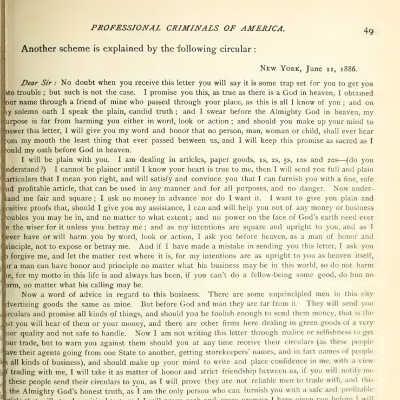 "Professional Criminals of America" by Thomas Byrens, 1886, pg. 49
