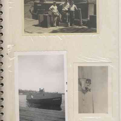 ES20007-FSewers-BertKyle-SkinnyGoshorn.JPG 666KB: Top - ES20007-1 Frank Sewers, Bert Kyle and Skinny Goshorn
Lower left - ES20007-2 The Andrew, a fishing tug
Lower right - ES20007-3- Trap Net Boat, no name, just Trap. That was built in where the gourmet shop used to be. The old Chevy garage, Dad [Frank Sewers] had that rented during the war. He hired those two guys from the upper peninsula, two brothers that were trap netters. He hired them to come down here and fish trap nets out in Lake Michigan and their Dad built that little boat. That was during the war and I was in the army.