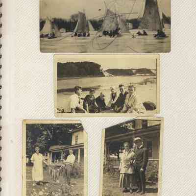 ES90002-Iceboats.JPG 1.1MB: Top - ES90002- ice boats out on the Kalamazoo Lake.
Middle - Frank and Mary Sewers, on far right, at mouth or the river.
Lower left - ES90002-1- Dad and Mom [Frank and Mary Sewers] with string of fish at house in Douglas that Haberers moved into when granddad gave up the farm, it's tore down now.