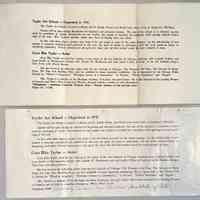          Interiors; Text from the black-covered brochures:
Taylor Art School - Organized in 193l
The Taylor Art School is located at Mason and St. Joseph Streets, two blocks from down town, in Saugatuck, Michigan.
Classes will be open during the summer for beginners and advanced students. The aim of the school is to stimulate creative work by providing an artistic environment for the student who desires to maintain his originality while gaining essential knowledge of his craft. Mrs. Taylor's children classes have been developing some rare talent.
In line with these ideas a student may drop in for one lesson or come for the whole summer. As the individuality of each student is seriously considered and preserved in this way, the spirit of classes is enthusiastic, and the work produced shows no deadening uniformity. Private instruction is also given for those who feel this method would be more valuable to them.
Cora Bliss Taylor — Artist
Leon Kroll; at Provincetown School with Charles W. Hawthorne and with Andre L'Hote in Paris; at the Art Students League,
