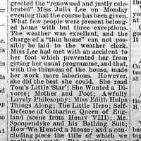          cr1883011901HumorousReadings.jpg; Miss Julia Lee reading considered poorest lecture of the course
   