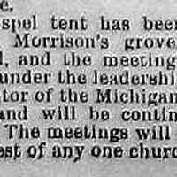          cr1889071901SBShawRevival.jpg; Gospel tent in Morrison's grove under leadership of S.B. Shaw, editor of Michigan Holiness Record
   