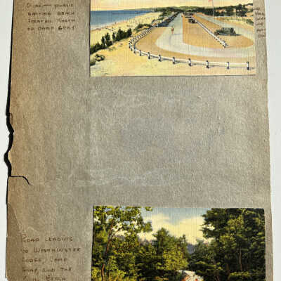 page 2 back: Views of the Oval -- public bathing beach located north of Camp Gray. Hollow where we cook and sleep out. Road leading to Westminster Lodge, Camp Gray, and the Oval Beach