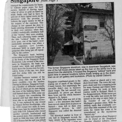 Forgotten Places: Wilder's lumber boom town settles into history, Allegan County News, Ann Marie Dennany, May 8, 2003: part 2 of 2