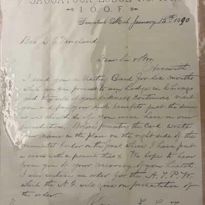 Letter, Saugatuck IOOF lodge 1890