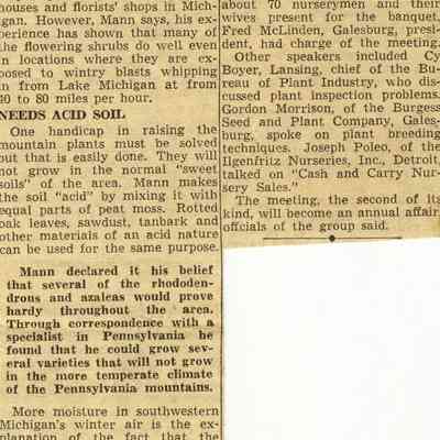 Mann0011-ChsOnRhodies-Feb58-2.JPG 719KB: Rhododendrons Successfully Introduced in Michigan - 1958 - Sample image from Charles Mann newspaper clippings
