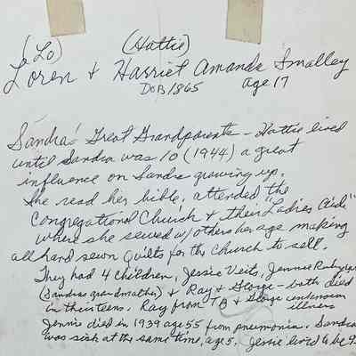 Wedding photos of Loren and Harriet Smalley, 1882 bacl: Located in box 145