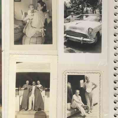 ES50000-JeanAndBaby.JPG 711KB: Upper left - ES50000- top left, my sister [Jean Sewers] and her baby. 
Top right- my Dad [Frank Sewers]. He was going to Holland and had a '54 Buick and a car ahead of him hit a pheasant and the pheasant  flew up and his the windshield, broke the windshield and he came home and said "look at that mess" couldn't avoid it, it spread guts all over the back windshield. I remember I got it cleaned up for him and he had to have a new windshield put in. 
Lower left - Frank Sewers flanked by women
Lower right - Frank Sewers and Elmer Fairhead 1936