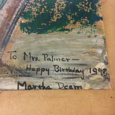 Artist Martha Deam’s signature and a Happy Birthday wish to Mrs Palmer
