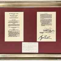          N. Great Lakes - St. Lawrence River Basin Water Resources Compact, Approved 2008; with note on White House stationary signed John K?, Nancy Pelosi, Speaker of the House of Representatives, ? President of the Senate pro tempore, and another intelligible signature. 22x27.5x1.5