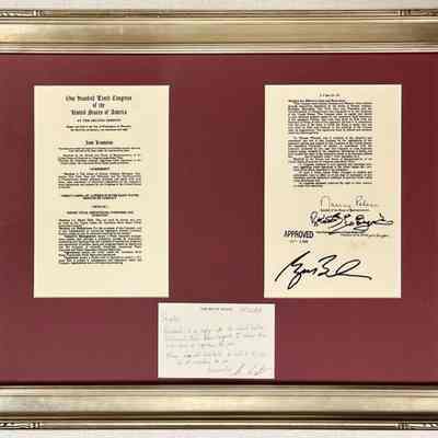 N. Great Lakes - St. Lawrence River Basin Water Resources Compact, Approved 2008: with note on White House stationary signed John K?, Nancy Pelosi, Speaker of the House of Representatives, ? President of the Senate pro tempore, and another intelligible signature. 22x27.5x1.5"