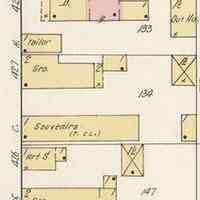          The 1916 Sanborn map from north to south (top to bottom); Hirner building [north side of lot 428]
Tailor shop [south side of lot 428]
Roche building [north side of lot 427]
Busy Bee cafe  [South side of lot 427]
Art/ miller [426]
Cook building aka Koning Grocery/ Koning Cafe/ Phils bar & Grill [425?]
   
