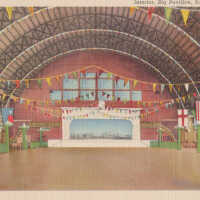          Interior, Big Pavilion with flags and penants; White border 9A-H1245, Parrish & Simonson, C.T. Art-Colortone, Curteich-Chicago
   