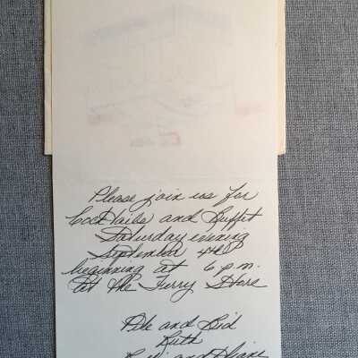Please join us for cocktails and buffet Saturday evening September 4th at the Ferry Store: Closing undecipherable. Rollie and Diane