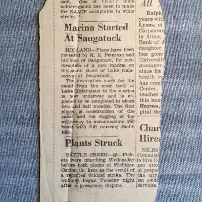 (Tower) Marina Started at Saugatuck: publication unknown