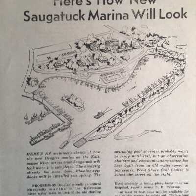 Architect's sketch of the to-be-built Tower Marina, top section: Grand Rapids Free Press, March 6, 1966