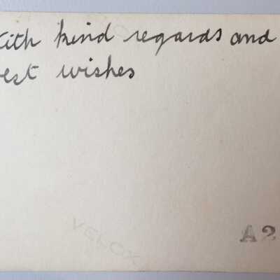 Back of photograph "With kind regards and best wishes" A28 Velox
