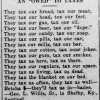          cr1934113008AnOwedToTaxes-Poem.jpg; Complaining about taxes, George L. Willis, Sr. in Shelby Kentucky
   