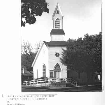 DouglasCongregationalCa1999.jpg 2.7MB: Page 26, Raising the Roof, 2nd edition
FIRST CONGREGATIONAL CHURCH
(UNITED CHURCH OF CHRIST)
1884
Spring & Wall Streets
Douglas
The countrified Gothic Revival design was likely by its carpenter-builder, Hugh F. Graham of Douglas. With its prominent tower and steeple the structure today looks much the way it did a century ago. The church measures 32 by 50 feet and seats 200. Ramp added. Interior has been restored.