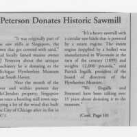          Peterson Donates Historic Sawmill, no date or publisher
   