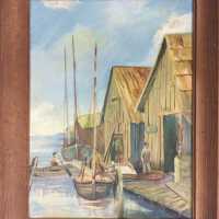          Oil painting depicting fish town
   