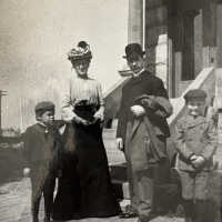          Family thought to be Harvey Lathrop House and Jessie M. (Wright) House with son Walter and Herbert.
   