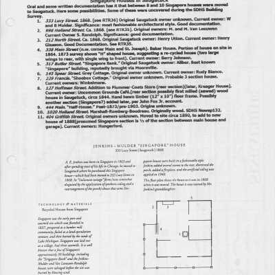 List of homes that were moved from Singapore to Saugatuck and their current addresses