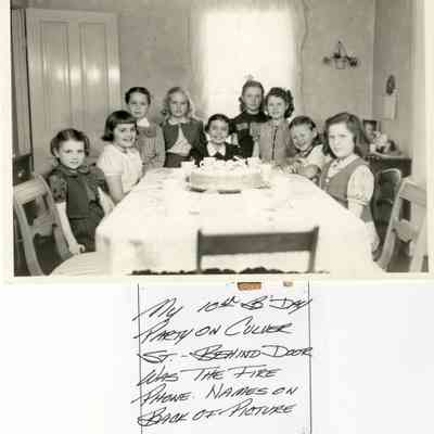 MWM-NancyMartin-10thBD-1.JPG 358KB: Nancy Martin 10th birthday party on Culver St. "Behind door was the fire phone."