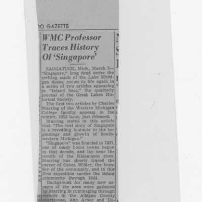 WMC Professor Traces History of 'Singapore', Kalamazoo Gazette, no date