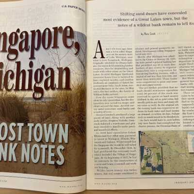 Singapore, Michigan: Ghost Town Bank Notes, the Numismatist, January 2008, Ken Cook: part 1 of 3