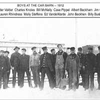          Dick Boeve, John Vander Velder, Charles Knoles, Bill McNally, Case Pippel, Albert Beckham, Jim Cardwell, Harry Stewart, Lauren Rhindress, Molly Steffens, Ed VandeWarde, John Beckhen, Billy Busby; Car Barn1912
   