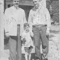          89-1-104_A_G_J_Hardin.jpg 204KB; Geo. & Jim Harding outside of Saugatuck City Hall with M. English
   