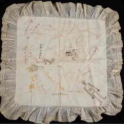 Example of a similar embroidered pillowcase made by "newly minted physicians from the Woman’s Medical College of Pennsylvania" in 1896.: "The embroidered sham, which the archivists believe may have been presented to the dean as a gift, nods to these slivers of life away from scalpels and forceps." Item held by the Drexel University Legacy Center.
https://www.atlasobscura.com/articles/women-doctors-1800s-philadelphia-embroidery