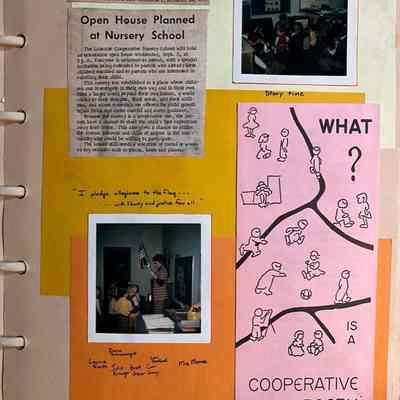 Green 14x12" scrapbook brochure about cooperative nursery program
