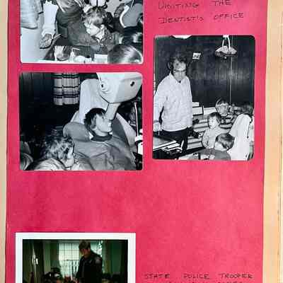 Green 14x12" scrapbook Visit to Dr. Martin Raebel's dentist office: Visit by state police trooper Joe Armstrong