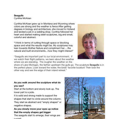 Seagulls/ Cynthia McKean.pdf: Located at Douglas Beach entrance, N. of Center, W. of Lakeshore Dr.,