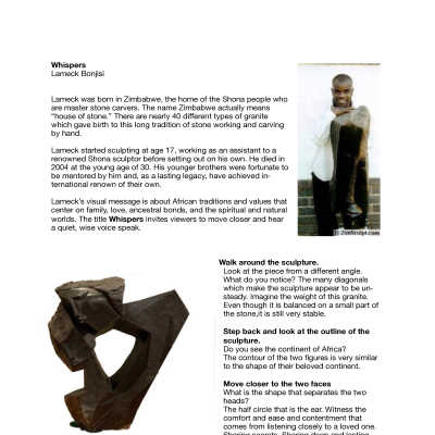 Whispers/ Lameck Bonjisi.pdf: Located at the Saugatuck Center for the Arts
