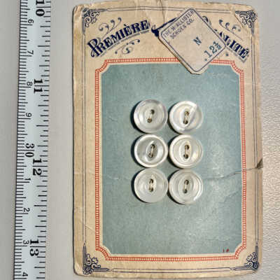 Button card purchased at the McAllister Schoen Company in LaGrange, Illinois, circa 1940.