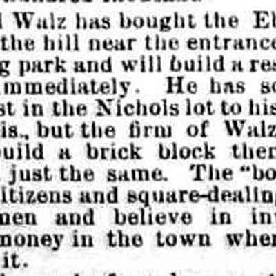 cr1887100701FredWalzToBuildRes.jpg: Fred Walz purchased Ebmeyer lot on hill, Nichols lot to brother Chris