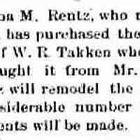          cr1904041501RentzBuysDuntonProperty.jpg; Anna M. Rentz, Gibson, Dunton property of W.R. Takken, Mr. Dunton
   