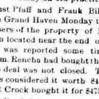          cr1905050501GarrettCrockBuysLakeStHome.jpeg; August Pfaff, Frank Billington, Mrs. C. Cleason property near end of Lake Street. William Rencha, Garrett Crock
   