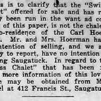          cr1947082912SwissChalet-412FrancisSt.jpg; Swiss Chalet, Mrs. Morel at 412 Francis Street
   