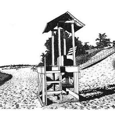 Lifeguard2.jpg 70KB: Drawing of the 1950s lifeguard station that offered an elevated view of the swimmers