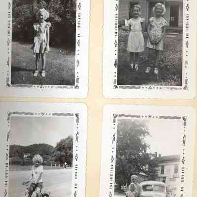 filename: StubeAugust1944.jpg 2.1MB: Upper left: Joan Stube
Upper right: Joan Stube and Nancy Silk taken in front of 345 Mary Street, the house on the SW corner of Mary and Joseph St. 
Lower left: Joan Stube
Lower right: Joan Stube with her Aunt Jess aka Jessie Orr