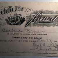          Beatrice Brown Certificate of Award March 24, 1916
   