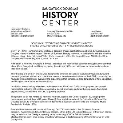 press release with details about Stories of Summer project