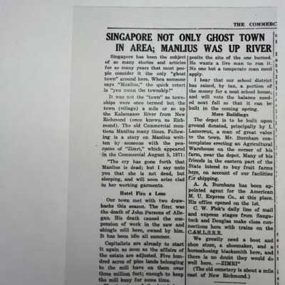 Singapore Not Only Ghost Town In Area; Manilus Was Up River, The Commercial Record, no date