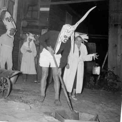 Pageant 5.jpeg 888KB: Elsa Ulbricht, in white robe, and others conducts the burial of the year ceremony at Ox-Bow, date unknown